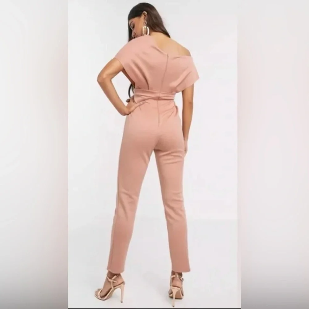 ASOS Petite Fallen Shoulder Scuba Jumpsuit in Blush - Picture 9 of 9